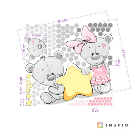 Autoadhesivo infantil - Ositos de peluche con nombre y puntos en rosa