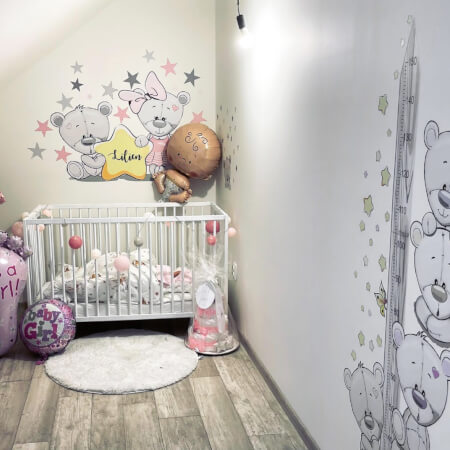 Wall sticker Teddy bear with stars in pink