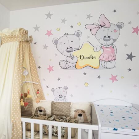 Wall sticker Teddy bear with stars in pink