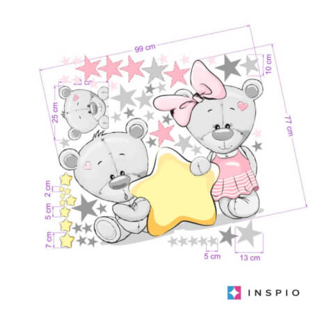 Autocolant ursuleți cu stele roz