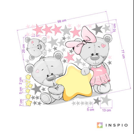Dětské samolepky na zeď - Medvídci se jménem v růžové barvě pro holčičky