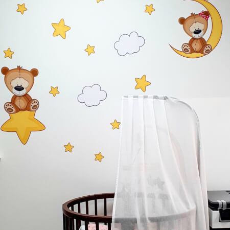 Dětské samolepky na zeď - Plyšoví medvídci s hvězdami a měsícem