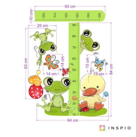 Sticker – højdemåler til børn med lille frø, 150 cm