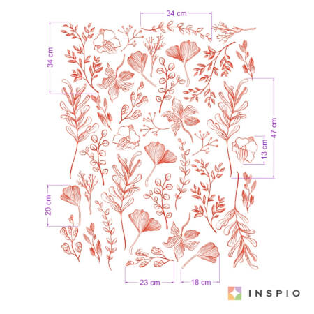 Stickers Plantes - motif naturel avec fleurs et feuilles en rouge
