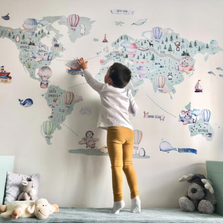 Children's travel map wall sticker