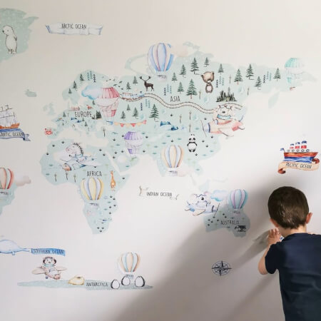 Samolepka na zeď - Dětská cestovatelská mapa