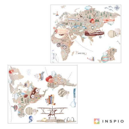 Mapa do mundo em tons de castanho para pequenos aventureiros