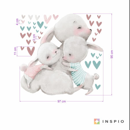 Sticker aquarelle - Famille de petits lapins avec des cœurs
