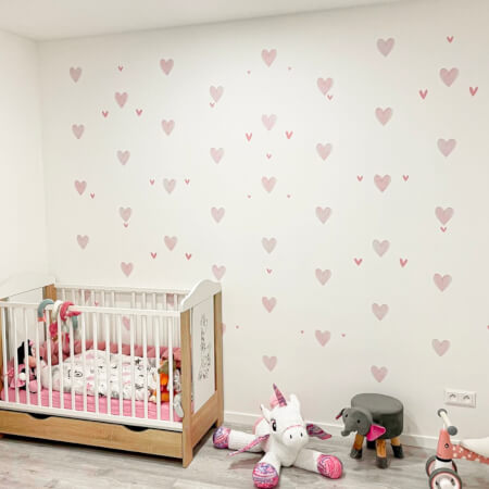 Dětské samolepky na zeď - Růžové samolepicí srdíčka
