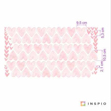 Pink hearts - textile self-adhesive wall stickers