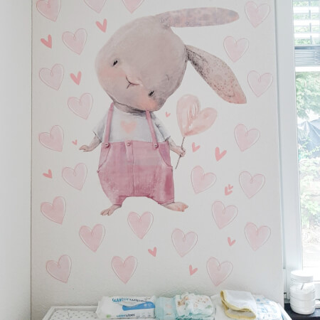 Ροζ καρδιές - υφασμάτινα αυτοκόλλητα τοίχου