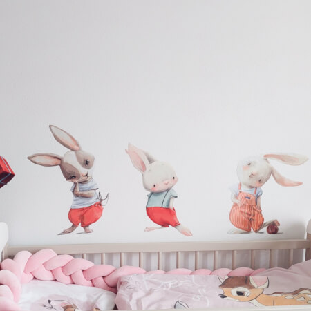 Les petits lapins du pays des merveilles - stickers muraux aquarelle