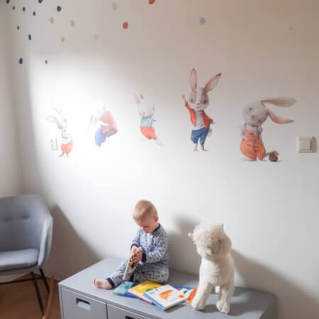 Malí zajkovia z rozprávkova - akvarelové nálepky na stenu