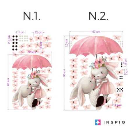 Hasen, die auf einem Regenschirm fliegen - Aquarell-Sticker