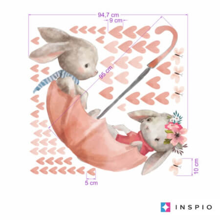 Stickers muraux aquarelle - Petits lapins sur un parapluie 