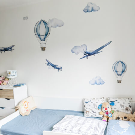 Samolepky na stenu pre deti - Akvarelové lietadlá a balóny
