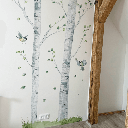 Bērnu sienas uzlīmes — bērzi un putni