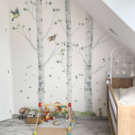 Wallsticker til børn – birketræer og fugle