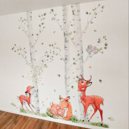 Birches with deer - wall sticker
