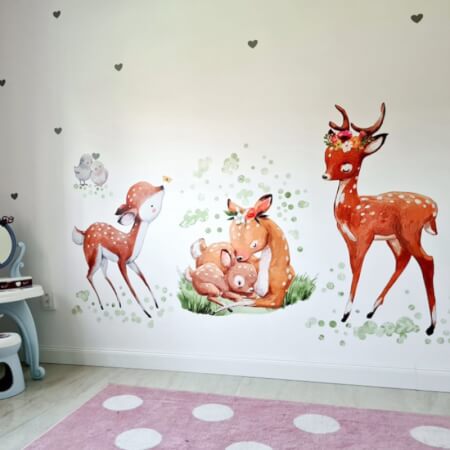 Roe deer family - aquarelle wall stickers