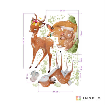 Roe deer family - aquarelle wall stickers