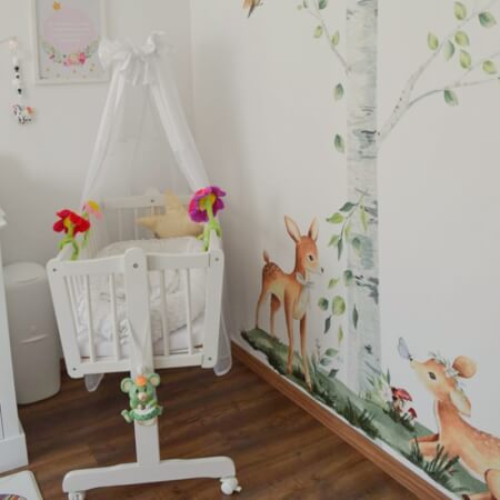 Playful deers in birch forest - stickers for children's room