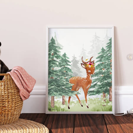 Obraz na zeď do dětského pokoje - jelen v lese 