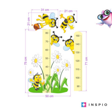 Samolepky do dětského pokoje - Dětský metr se včelkami