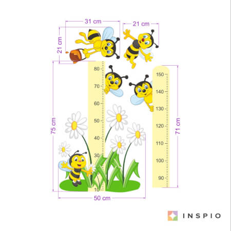 Wandtattoo - Messlatte für Kinder mit Bienen 150 cm