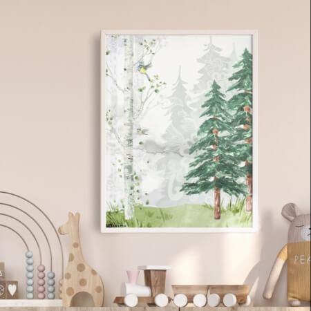 copaci de mesteacăn - tablou de perete în camera pentru copii