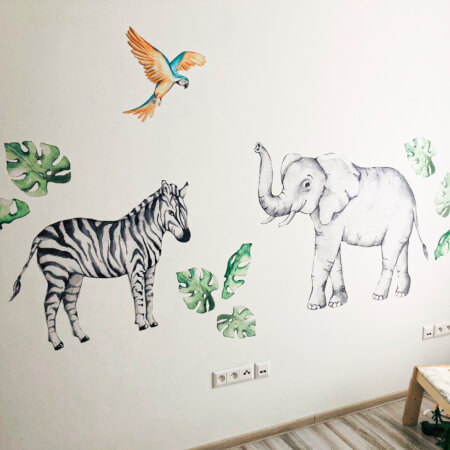 Samolepky na stenu - Slon a zebra zo SAFARI