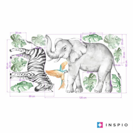 Stickers muraux - Éléphant et zèbre SAFARI