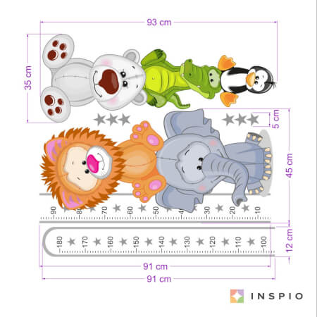Sticker -  Child growth meter with animals II - 180cm