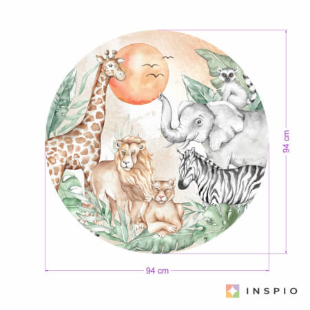 Textile wall sticker - SAFARI animals in a circle