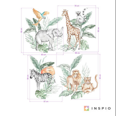 Textile wall sticker - SAFARI animals from the wilderness