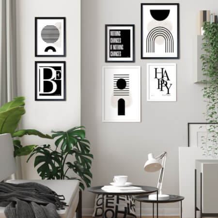 Wanddecoratie - abstracte zwart-witte vormen