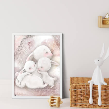 La famille de lapins - tableau mural pour la chambre d'enfant