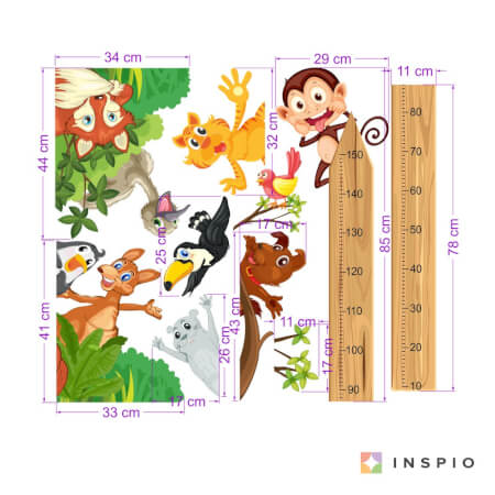 INSPIO lipdukas – vaiko ūgio matuoklis su gyvūnais iš zoologijos sodo (150 cm)