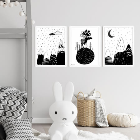 Tableau décoratif noir et blanc - Collines et la lune