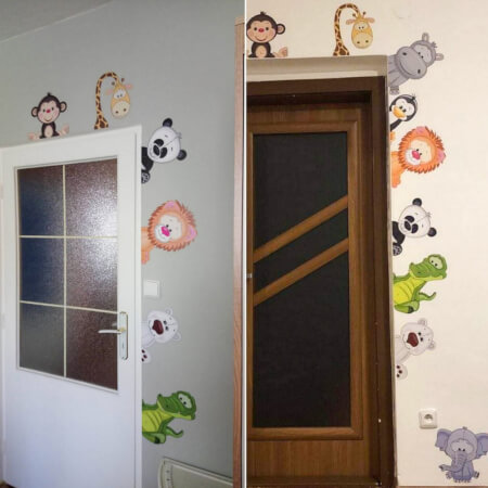 Dětské samolepky na zeď - Zvířátka ze ZOO kolem dveří