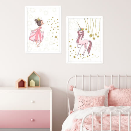 Schilderij voor meisjes - eenhoorn en sterren