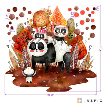 Autocolante pentru perete - Familie de panda în pădure