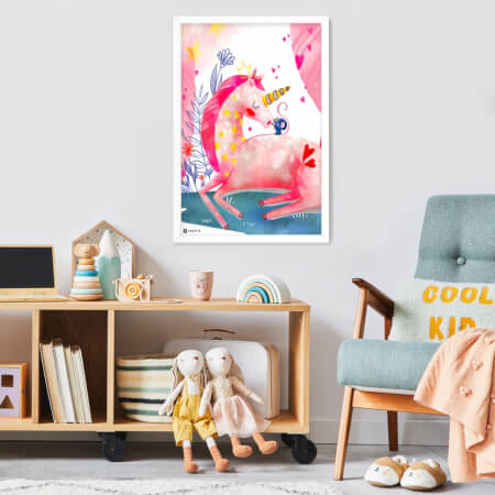 Obraz do dětského pokoje - Růžový jednorožec s hvězdičkami 