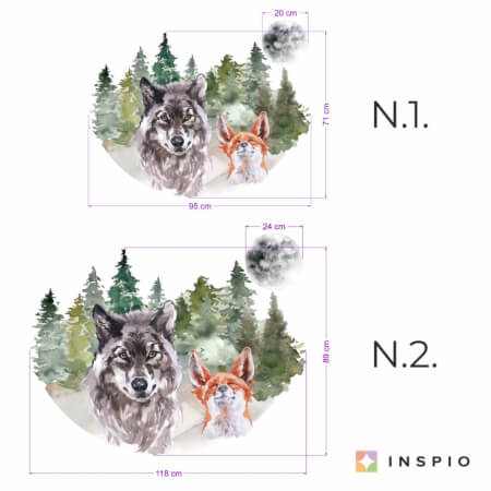 Wall sticker for teenagers - Wolf and a fox in the forest