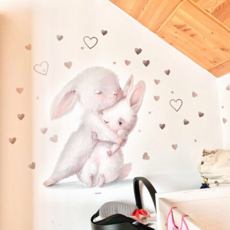 Adesivo ad acquerello per la parete - Coniglietti abbracciati