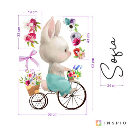 Wall sticker with a name - Bunny with flowers
