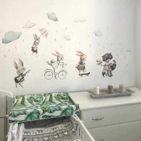 Wall stickers - Aquarelle bunnies on a trip
