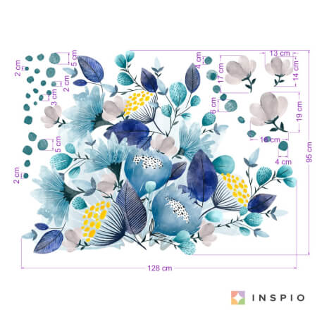 Stickers muraux - Fleurs bleues avec Pois