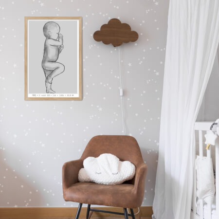 Obraz s kresleným novorodencom v skutočnej veľkosti 60x40cm