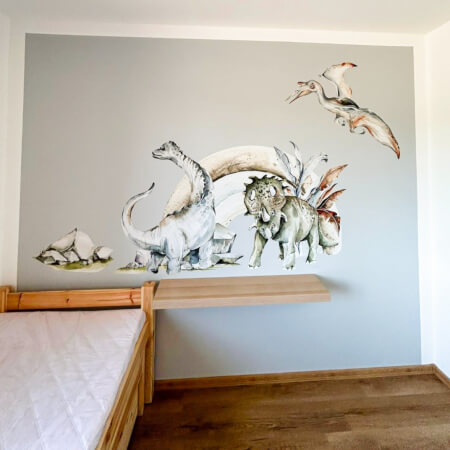 Nálepky na stenu - Dinosaury s dúhou